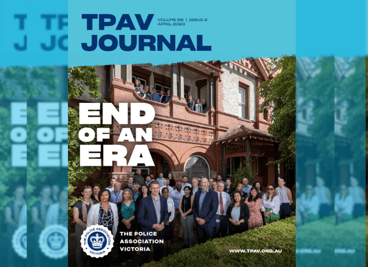 Journal Cover April 2023 shows TPAV staff at front of historic building 